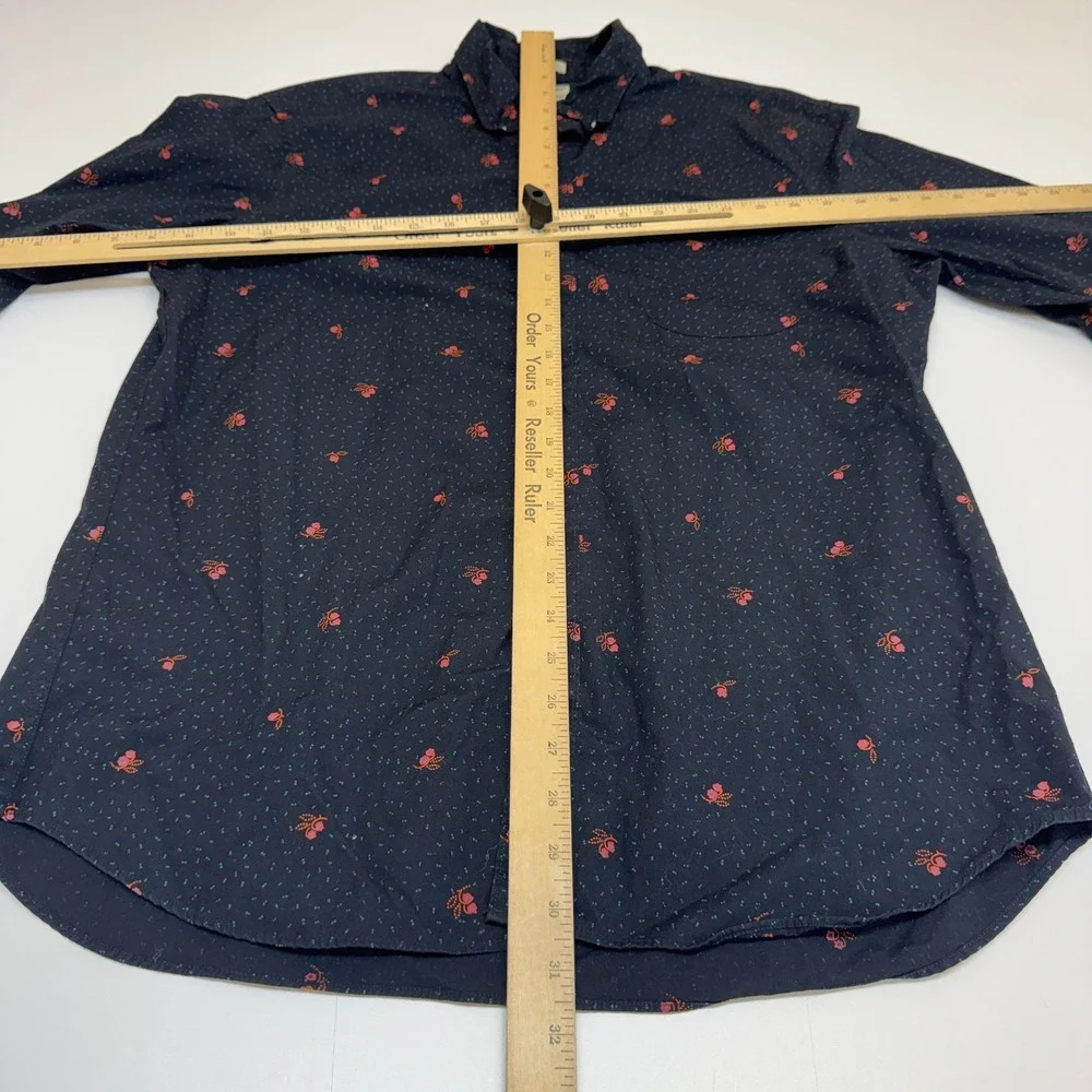 J Crew Shirt Mens Large Blue Black Floral  Button Down Preppy Classic Aesthetic